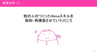他の人のつくったAlexaスキルを
解剖・再構築させていただこう
19
敬意を持って…
 