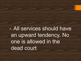 . All services should have
an upward tendency. No
one is allowed in the
dead court.
 