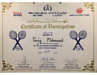 Tennis Certificate of Participation