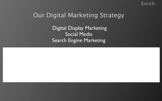 Enrich

Our Digital Marketing Strategy

      Digital Display Marketing
            Social Media
      Search Engine Marketing
 