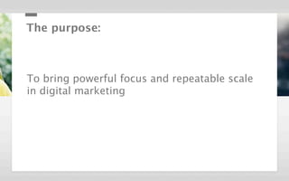 The purpose:



To bring powerful focus and repeatable scale
in digital marketing
 