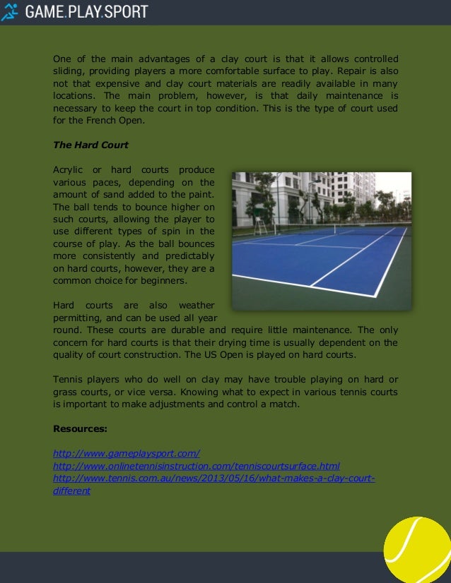 Tennis Surfaces Grass, Clay and Hard Courts