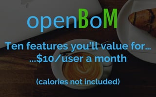Ten features you’ll value for…
...$10/user a month
(calories not included)
 