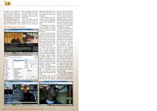 The TBS 6991 with DVB Viewer
42 TELE-audiovision International — The World‘s Largest Digital TV Trade Magazine — 03-04/2013 — www.TELE-audiovision.com
kept quite simple and on the
main screen there are only
six groups that need to be
configured.
• Earth Position: Not nec-
essary, but nice for the report
- it’s the exact geographical
position of the reception an-
tenna.
• Satellite Info: In order to
better compare the reports
at a later time, the current
satellite information should
be entered.
• Style: Here the graphics
display can be set up the way
you like. The thickness of the
lines, the type of curves and
the colors can all be chosen.
There are also two buttons
that determine which of the
two polarizations are dis-
played (H/L, V/R or both).
• Device: Here the TBS
6991 card with the desired
tuner is selected. Addition-
ally, the DiSEqC parameters
can be entered here whereby
CrazyScan makes possible
a cascaded DiSEqC 1.0 and
DiSEqC 1.2 sequence. This is
ideal for more complex sys-
tems with multiple motorized
antennas connected through
DiSEqC 1.0 switches.
• LNB: The frequencies of
the local oscillators are set
here. A drop-down menu
lets you choose the desired
values from predefined LNB
types.
• Interval: Here in this
group the user can enter in
the start and end frequen-
cies of a scan as well as the
frequency step and the po-
larization (H/L, V/R or both).
The Loop option activates a
continuous scan and can be
interesting when, for exam-
ple, the antenna needs to fine
tuned. A small span would be
used that in essence is updat-
ed in real time – almost like a
real spectrum analyzer.
Once all of the parameters
have been configured, you
can press the Scan button. In
just a few seconds an exten-
sively detailed spectrum is
displayed. Even the spectrum
of both polarizations is shown
depending on the configura-
tion. For us the construc-
tion took about 15 seconds
per polarization with fre-
quency steps of 5 MHz. This
resulted in a truly detailed
spectrum. If the frequency
steps are increased to 10
MHz, the construction of the
spectrum needs only about
half the time but in exchange
the spectrum doesn’t look as
nice. At frequency steps of 1
MHz you have to wait a lit-
tle bit but in return you’ll get
an unbelievably high resolu-
tion spectrum display. After
a number of tests we’ve de-
termined that 5 MHz steps is
the optimal value in terms of
detail and speed.
Thanks to the total support
of the TBS 6991, the Blind-
scan function can now be
started. When the appropri-
ate button is pushed, Crazy-
download in ZIP format and
in order for the software to
work a number of additional
files need to be copied into
the same folder. This includes
a StreamReaderEX BDA DLL,
the necessary QT/QWT DLLs
and eventually the Microsoft
Visual C++ 2008 SP1 must
also be installed. These files
can be downloaded from the
CrazyScan Wiki at http://
sourceforge.net/p/crazyscan/
wiki/Home/
Now CrazyScan can be
started. First, though, several
parameters have to be con-
figured. The user interface is
 