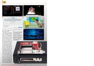 39
40
41
42
43
48 TELE-audiovision International — The World‘s Leading Digital TV Industry Publication — 05-06/2015 — www.TELE-audiovision.com
39. Overview of available add-
ons
40. Channel playback using the
VLC media player by using the
network stream address
41. Playback of an HDTV channel
using the VLC media player
42. Playback of an SDTV channel
using the VLC media player
43. Xbox Media Center on an
Android smartphone
web browser, which gives
you all the versatility and
ease of use required.
Now that we have dealt
with all settings and options
of the Tvheadend software
solution in some detail, let’s
move on to the Xbox Media
Center. First, we can reason-
ably assume that its name
will have changed to Kodi by
the time you read this re-
port. Up until version 13.x
all releases carried the name
Xbox Media Center, while the
new name Kodi will be used
from version 14, which is
currently undergoing inten-
sive beta testing. We made
a point of not using the new
version 14 beta release be-
cause we would not want
to potentially wrestle with
teething problems that are
outside the control of TBS.
So let’s return to the Xbox
Media Center, which is de-
vised as a conventional me-
dia centre that offers live TV
as one option among many.
The Xbox Media Center
boasts a modular structure,
and by this we mean it in-
cludes some core features
and functions by default that
can easily be extended with
the help of so-called add-ons.
One such add-on is available
fully pre-configured to inter-
 