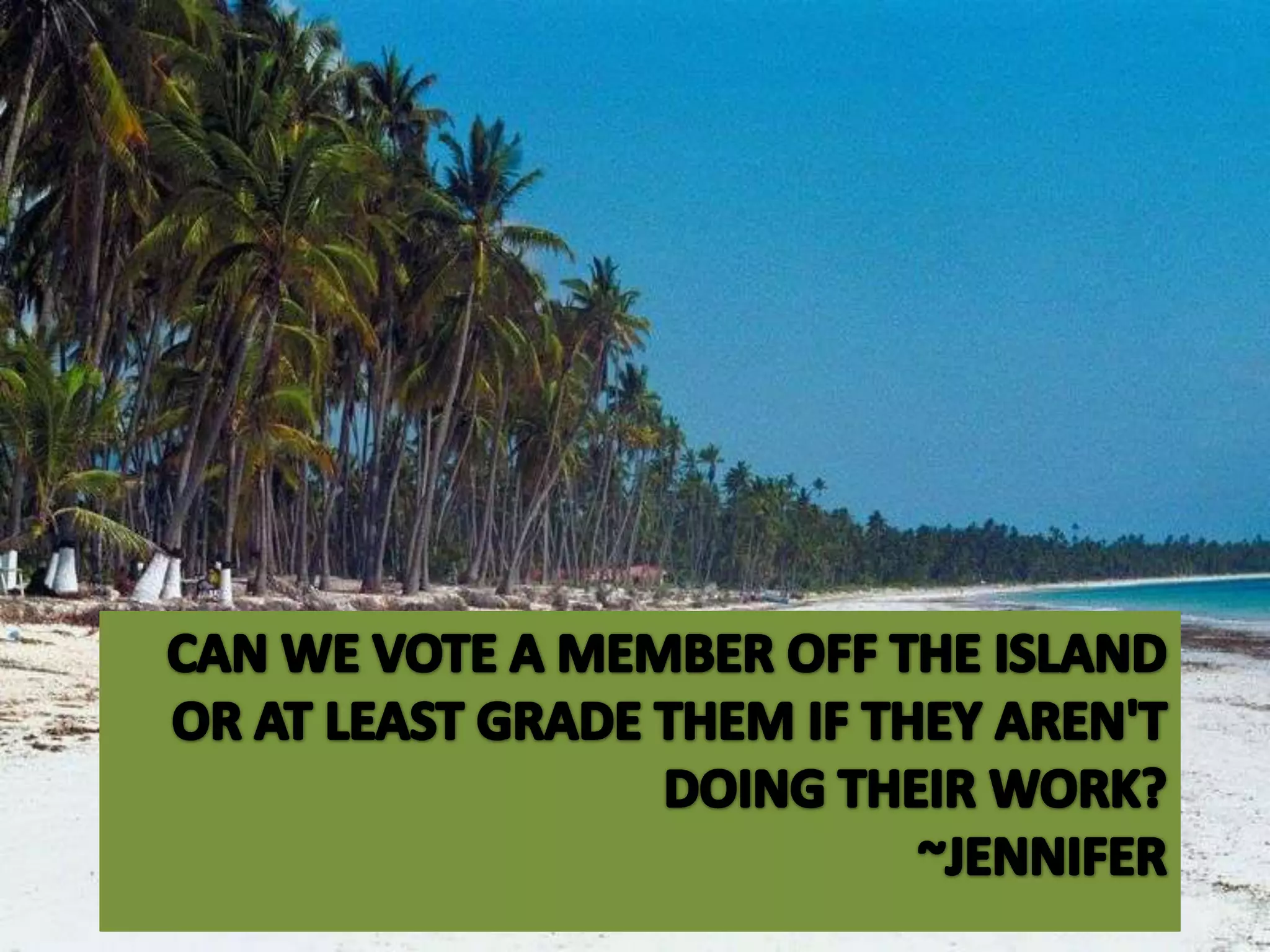 Can we vote a member off the island or at least grade them if they aren't doing their work?~Jennifer