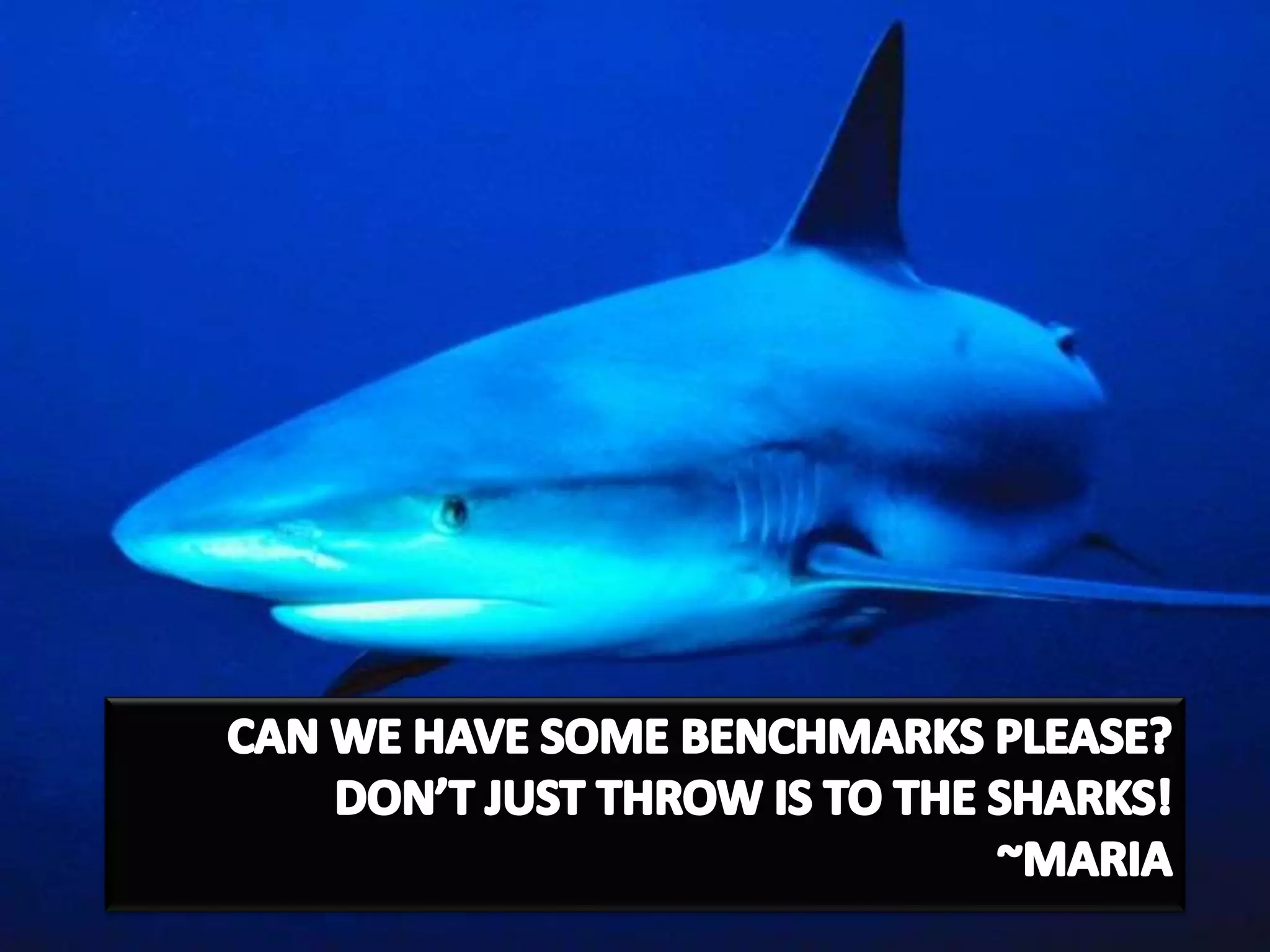 Can we have some benchmarks please?  Don’t just throw is to the sharks!	~Maria