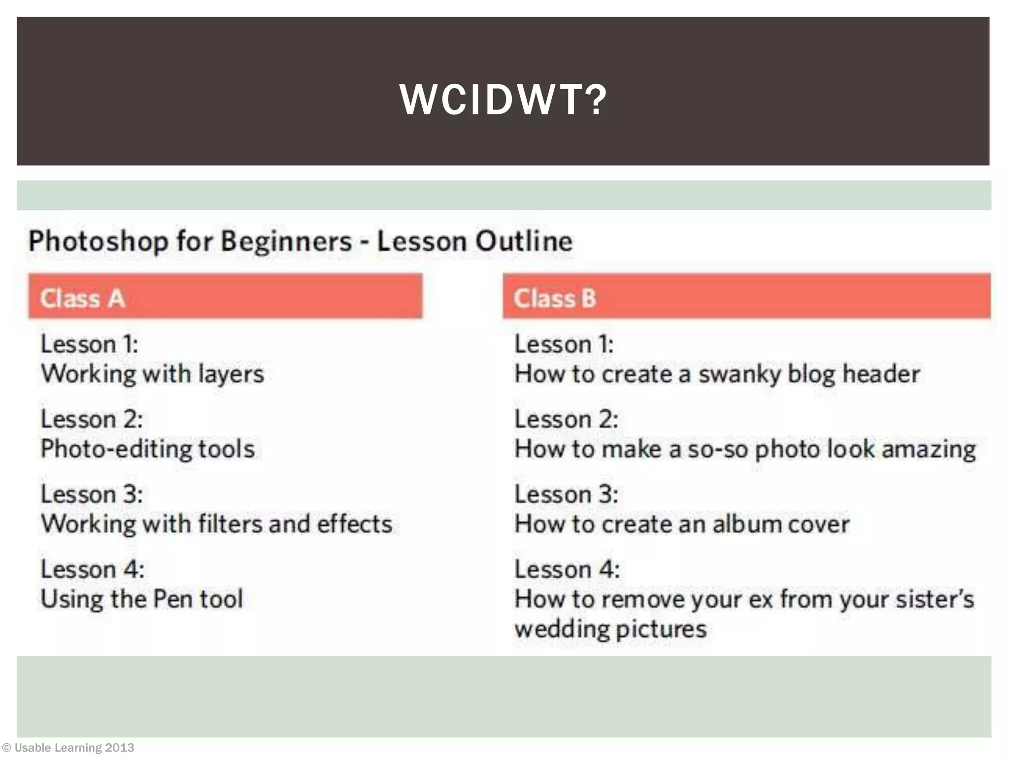 © Usable Learning 2013
WCIDWT?
 