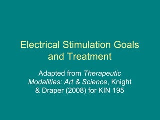 Electrical Stimulation Goals
and Treatment
Adapted from Therapeutic
Modalities: Art & Science, Knight
& Draper (2008) for KIN 195

 