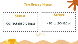 100-150hz[150-250µs]
Albornoz
•50 hz [50-150µs]
Cordero
Tens Breve e intenso
 