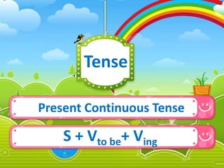 Present Continuous Tense
S + Vto be+ Ving
Tense
 