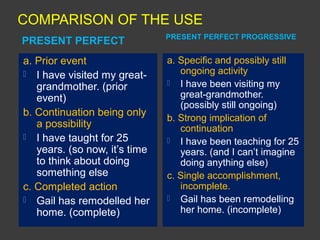 COMPARISON OF THE USE
                     NOW
 PRESENT   PAST             FUTURE


 PERFECT
                      NOW
   ...