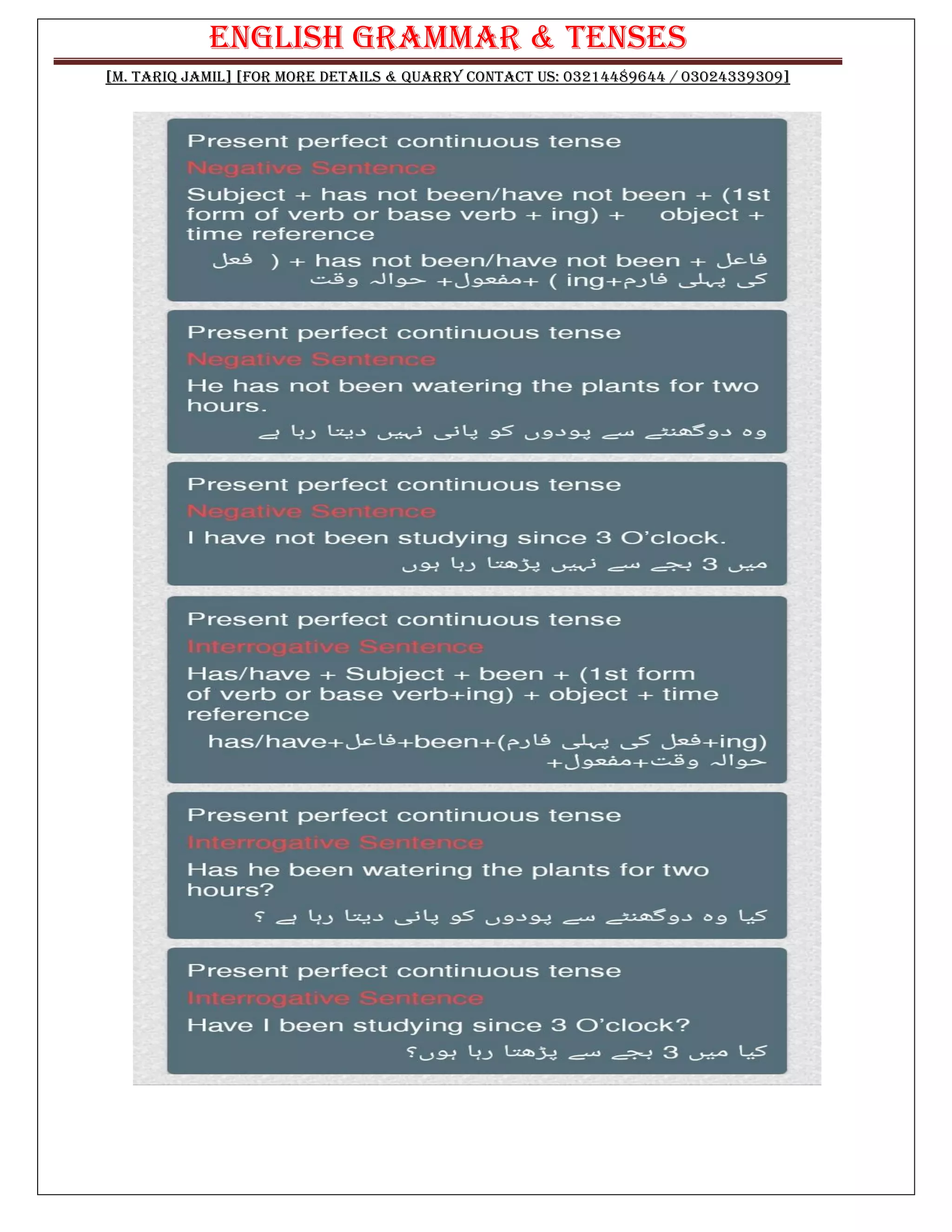 Tense and grammar with Urdu translation | PDF