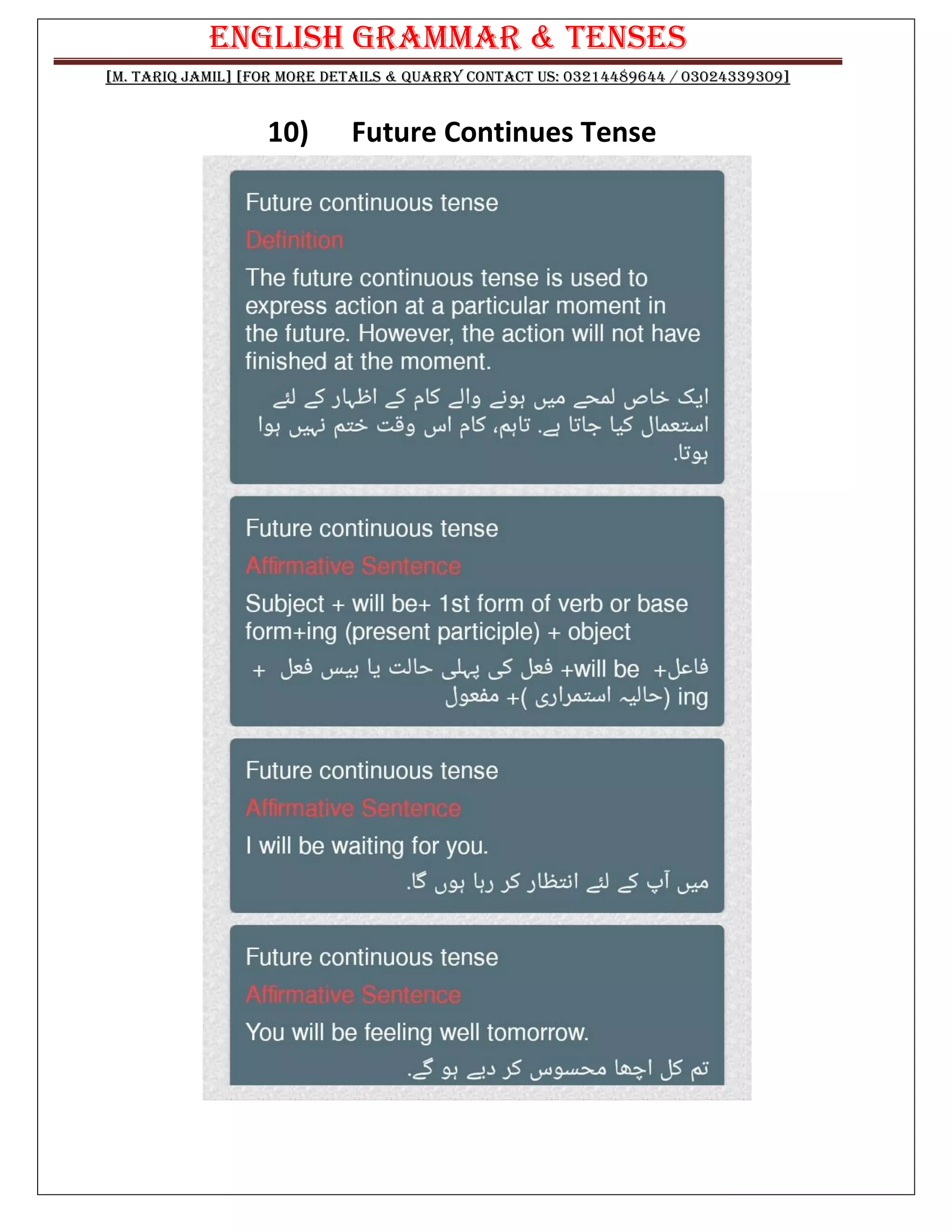 Tense and grammar with Urdu translation