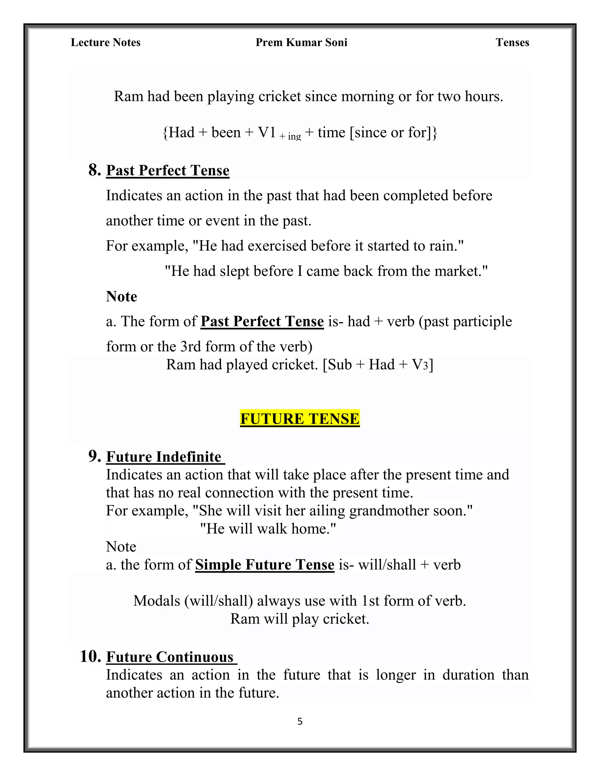 Tense notes | PDF