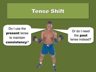 Tense Shift


 Do I use the
                               Or do I need
present tense
                                 the past
  to maintain
                              tense instead?
consistency?
 