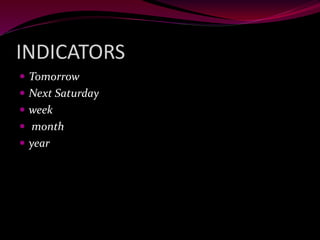 INDICATORS
 Tomorrow
 Next Saturday
 week
 month
 year
 