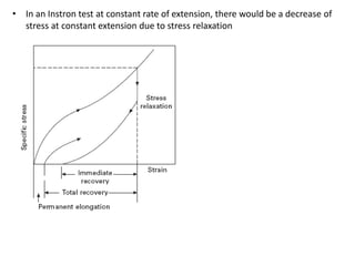 • In an Instron test at constant rate of extension, there would be a decrease of
stress at constant extension due to stress relaxation
 