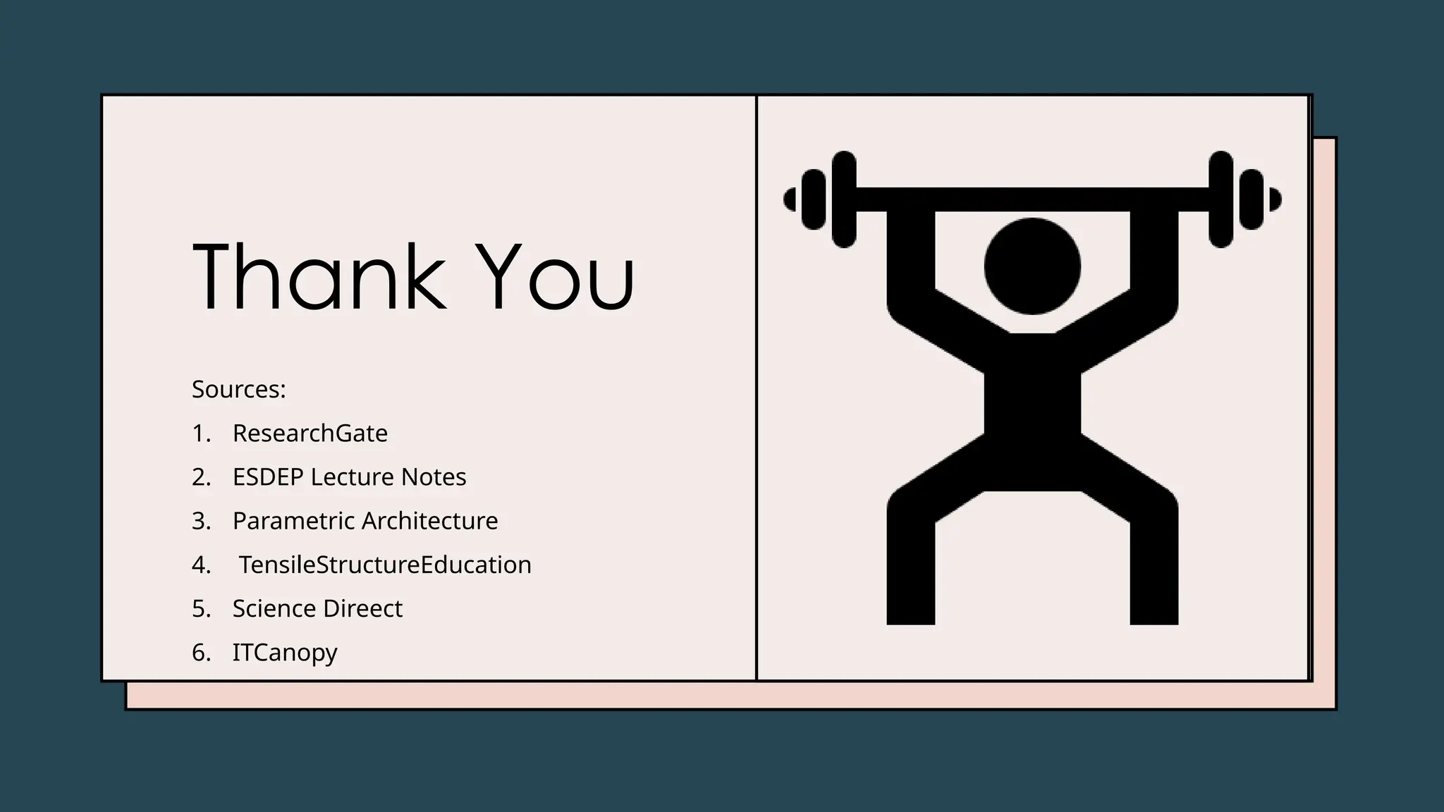 Thank You
Sources:
1. ResearchGate
2. ESDEP Lecture Notes
3. Parametric Architecture
4. TensileStructureEducation
5. Science Direect
6. ITCanopy
 