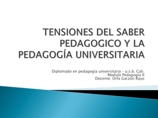 Diplomado en pedagogía universitaria – u.s.b. Cali.
Modulo Pedagogía II
Docente: Orfa Garzón Rayo
 