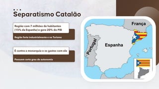 30
Região forte industrialmente e no Turismo
Região com 7 milhões de habitantes
(15% da Espanha) e gera 20% do PIB
Possuem certo grau de autonomia
É contra a monarquia e os gastos com ela
 