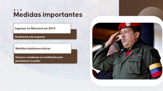 48
Atualmente está suspenso
Ingresso no Mercosul em 2012
Censura e mudanças na constituição para
permanecer no poder
Medidas Antidemocráticas
 