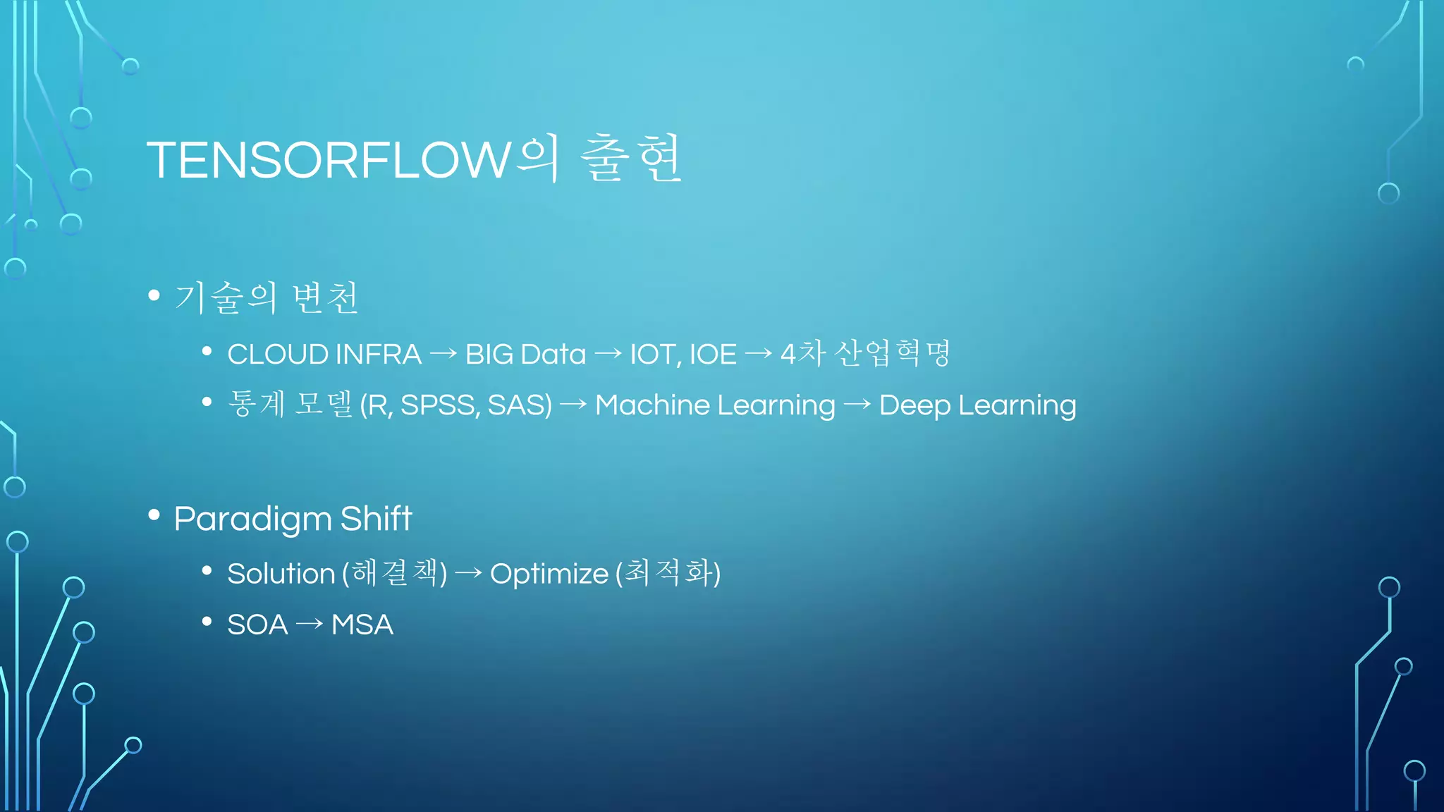 Contents
• Deep Learning Process
• 실전 Deep Learning Algorithm 활용
•Data Flow 관점
• Chatbot 활용 딥러닝 알고리즘 Flow(1)
• Chatbot 활용 딥러닝 알고리즘 Flow(2)
• Automation Car
• Deep Learning Framework Architecture
 