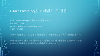 Contents
• 딥러닝의 역사
• XOR문제
• 선형성
• SVM의 등장
• Computer vs Brain
• TensorFlow의 출현 배경
• 딥러닝 프로젝트의 특징
• 딥러닝 프로세스
 