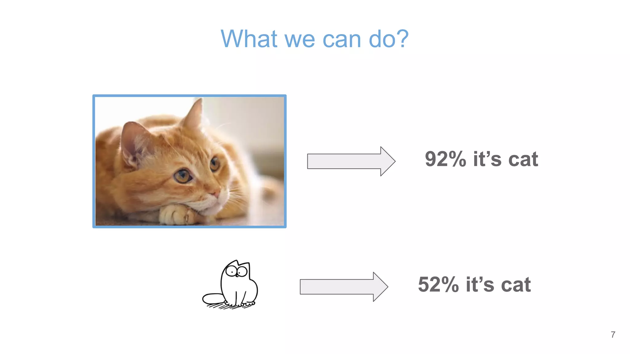 What we can do?
92% it’s cat
7
52% it’s cat
 