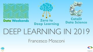 Catalit LLC
DEEP LEARNING IN 2019
Francesco Mosconi
Data Weekends
Catalit
Data Science
Zero to
Deep Learning
 
