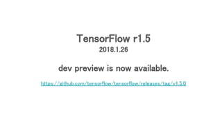 TensorFlow r1.5
2018.1.26
dev preview is now available.
https://github.com/tensorflow/tensorflow/releases/tag/v1.5.0
 