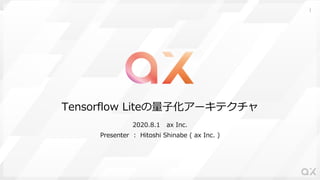 Tensorflow Liteの量⼦化アーキテクチャ
2020.8.1 ax Inc.
Presenter : Hitoshi Shinabe ( ax Inc. )
1
 
