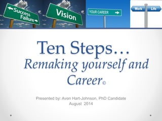 Ten Steps…
Presented by: Avon Hart-Johnson, PhD Candidate
August 2014
Remaking yourself and
Career©
 