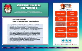 KOMISI PEMILIHAN UMUM
KOTA PALEMBANG
PILKADA SERENTAK
Jl. Mayor Santoso No. 2 Palembang, Telp. (0711) 351709
www.kota-palembang.kpu.go.id, e-mail : kpu.plmbg@gmail.com
 