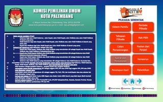 KOMISI PEMILIHAN UMUM
KOTA PALEMBANG
PILKADA SERENTAK
Jl. Mayor Santoso No. 2 Palembang, Telp. (0711) 351709
www.kota-palembang.kpu.go.id, e-mail : kpu.plmbg@gmail.com
 