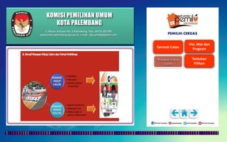 KOMISI PEMILIHAN UMUM
KOTA PALEMBANG
PEMILIH CERDAS
Jl. Mayor Santoso No. 2 Palembang, Telp. (0711) 351709
www.kota-palembang.kpu.go.id, e-mail : kpu.plmbg@gmail.com
 