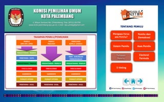 KOMISI PEMILIHAN UMUM
KOTA PALEMBANG
TENTANG PEMILU
Jl. Mayor Santoso No. 2 Palembang, Telp. (0711) 351709
www.kota-palembang.kpu.go.id, e-mail : kpu.plmbg@gmail.com
 