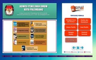 KOMISI PEMILIHAN UMUM
KOTA PALEMBANG
TENTANG PEMILU
Jl. Mayor Santoso No. 2 Palembang, Telp. (0711) 351709
www.kota-palembang.kpu.go.id, e-mail : kpu.plmbg@gmail.com
 