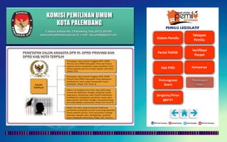 KOMISI PEMILIHAN UMUM
KOTA PALEMBANG
PEMILU LEGISLATIF
Jl. Mayor Santoso No. 2 Palembang, Telp. (0711) 351709
www.kota-palembang.kpu.go.id, e-mail : kpu.plmbg@gmail.com
 
