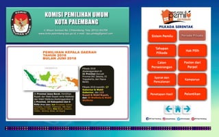 KOMISI PEMILIHAN UMUM
KOTA PALEMBANG
PILKADA SERENTAK
Jl. Mayor Santoso No. 2 Palembang, Telp. (0711) 351709
www.kota-palembang.kpu.go.id, e-mail : kpu.plmbg@gmail.com
 