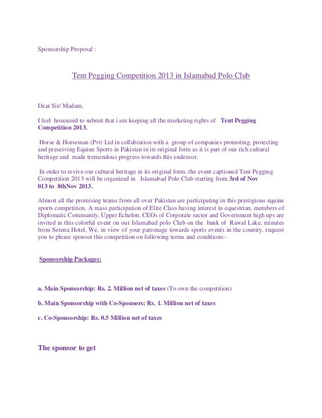 Sponsorship Proposal : Tent Pegging Competition 2013 in 