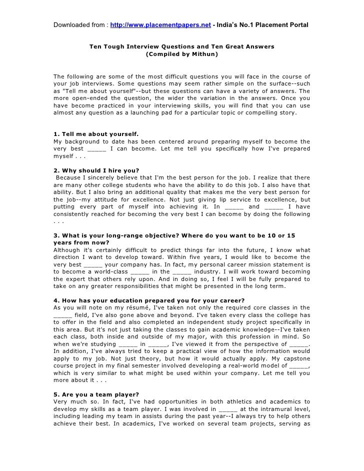 Ten tough interview questions and ten great answers