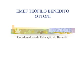 EMEF TEÓFILO BENEDITO
       OTTONI



Coordenadoria de Educação do Butantã
 