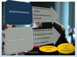 La rutina
versus
renovacion
1 corintios
10:12
 