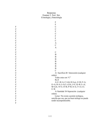 Respuestas
     Examen 3, Teol. Sist.
    Cristología y Soteriología

                     F
                     F
F                    C
C                    C
F                    F
C                    C
C                    F
F                    F
C                    C
F                    A
C                    C
C                    A
F
C                    C
F                    B
C                    B
C                    B
F                    B
C                    B
C                    B
F                    B
F                    C
C                    A= Sacrificio B= Intercesión (cualquier
F                orden)
C                    Todas estas son “C”
F                    Ro.8
F                    A=C; B=A; C=Lib; D=Lut.; E=R; F=A;
C                G=A; H=A; I=A,C o Lib.; J=C; K=R; L=A;
F                M=Lib.; N=C; O=R; P=R; S=A; T=A o C;
F                U=R
F                    A=Santidad B=Seperación (cualquier
F                orden)
C                    Lema= No existe cuestión teológica,
F                sencilla que sea, que un buen teólogo no puede
F                rendir incomprehensible.
F




            122
 