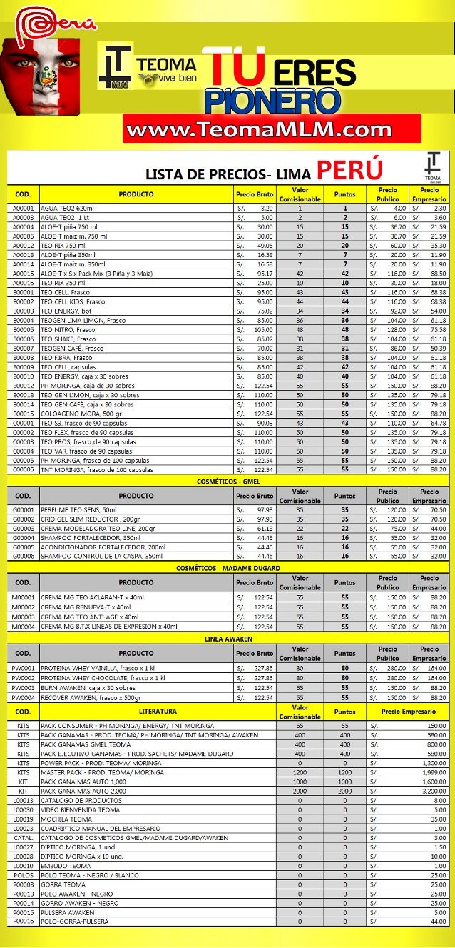 Teoma Lista de Precios Perú