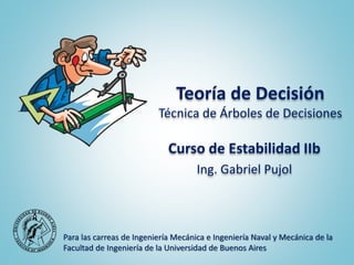 Teoría de Decisión
Técnica de Árboles de Decisiones
Curso de Estabilidad IIb
Ing. Gabriel Pujol
Para las carreas de Ingeniería Mecánica e Ingeniería Naval y Mecánica de la
Facultad de Ingeniería de la Universidad de Buenos Aires
 