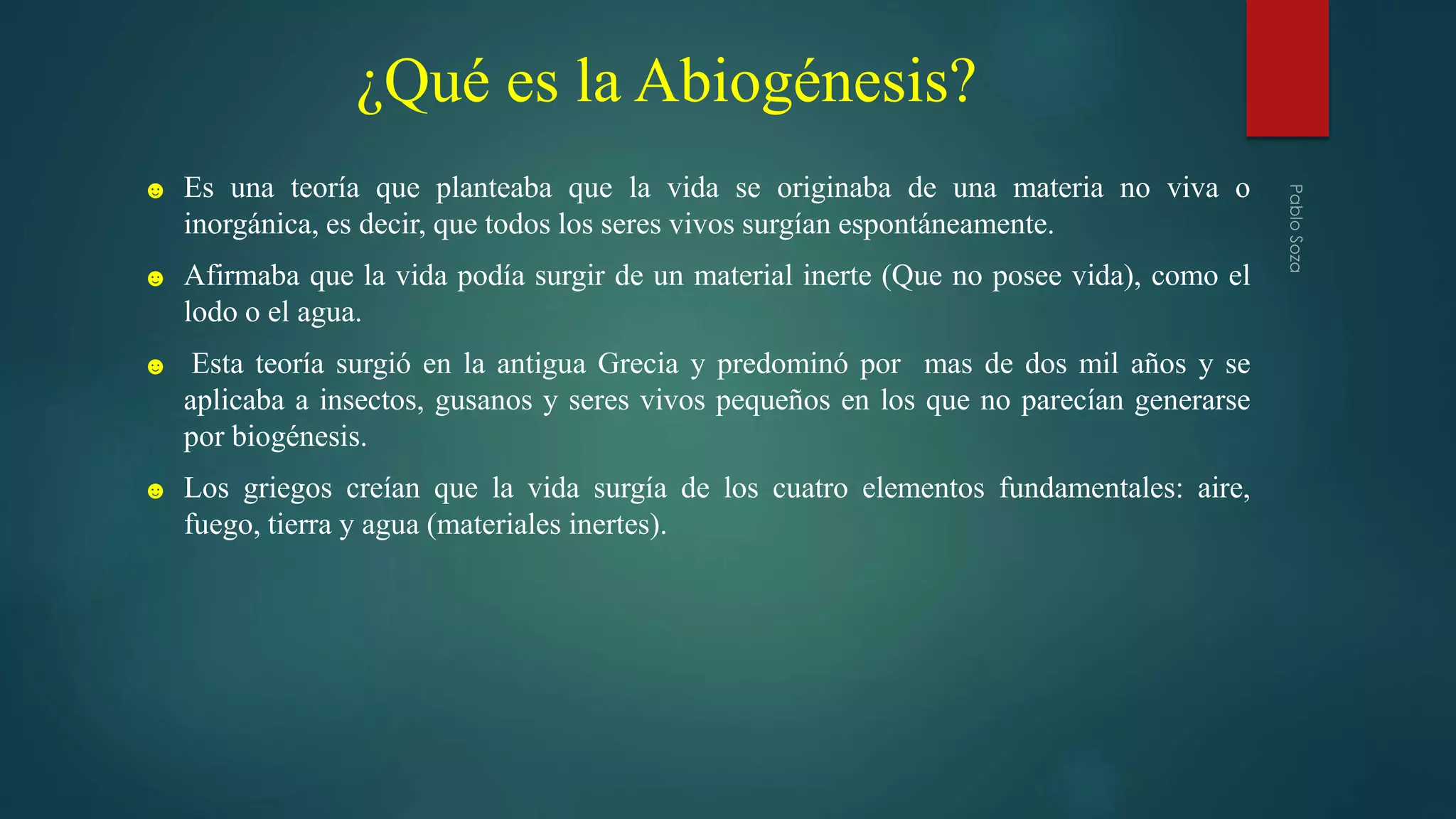 Teoría de la abiogénesis o de generación espontánea | PPTX