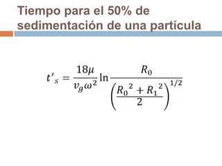 Tiempo para el 50% de
sedimentación de una partícula
 