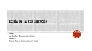 UNAM
Lic. Diseño y Comunicación Visual
U3 T1 AA1
Alumna Yunuen Sarasuadi Acosta Meza
 